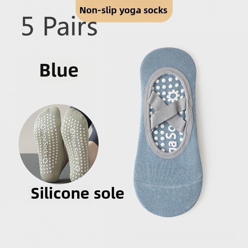

5 пар женских весенне-осенних спортивных силиконовых нескользящих носков-следочков для фитнеса, пилатеса, профессиональной йоги 5 Pairs синий