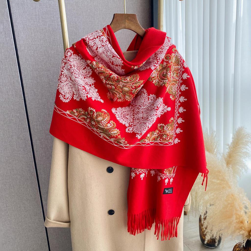 New Winter Warm Cashmere Scarf Women Embroidery Pashmina Blanket Thick Shawl Wrap Neckerchief Fashion Bufanda Echarpe Poncho