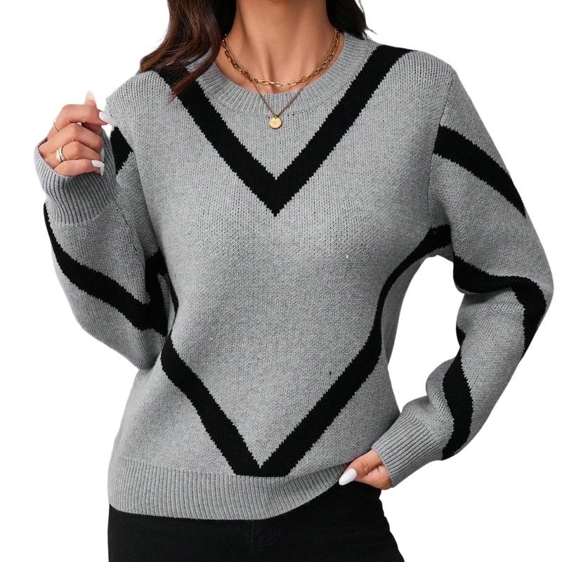 Women s Plus Size Knitted V-Neck Sweater - Stylish Slim Fit for Autumn & Winter M серый