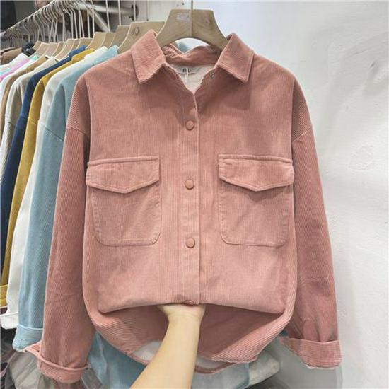 Women's Velvet Corduroy Shirt Jacket - Simple & Fashionable, Perfect for Spring and Autumn