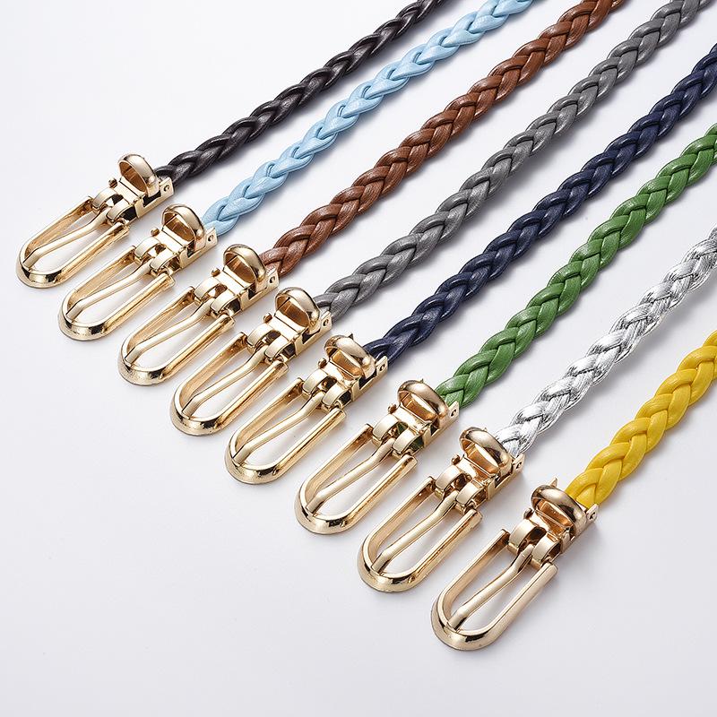 Women's Korean Style Candy Color Knotted Braided Leather Belt with Clip Buckle