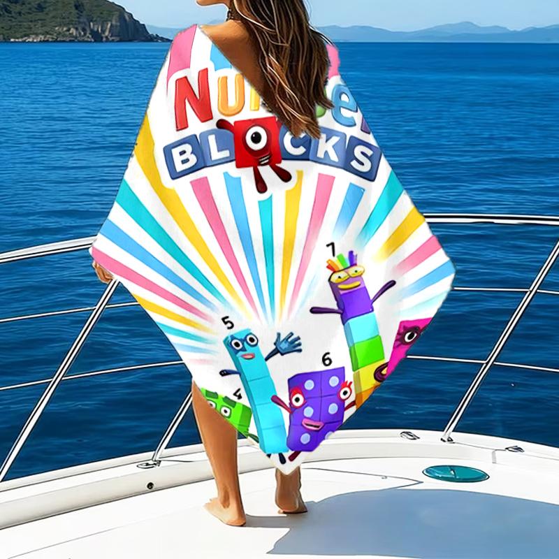 Beach Towel with Number block Pattern - soft,absorbent,machine washable Lightweight&Modern,swimming,Travel Essentials