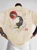 Summer Men's Short-sleeved T-shirt 100% Pure Cotton Loose Fit with Japanese Goldfish Pattern Print Fashionable and Casual