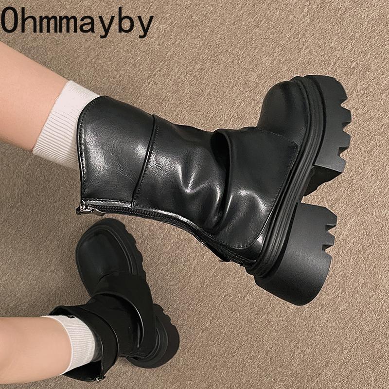Vintage British Style Platform Thick Bottom Women Short Boots Autumn Winter Ladies Causal Height Increase Ankle Boots