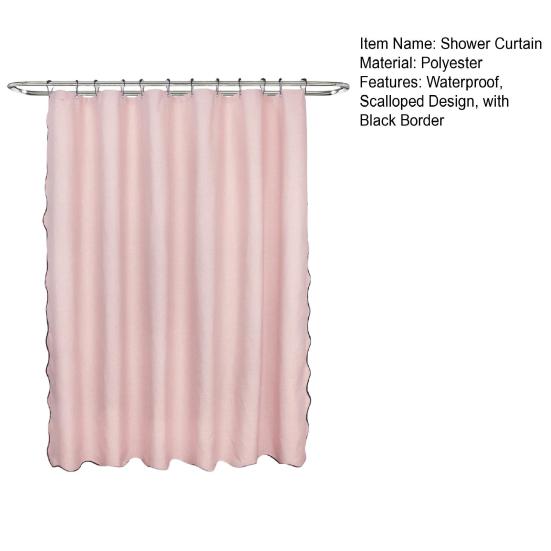 Scalloped Shower Curtain Heavy Duty Waterproof Curtain with 12 Hooks Washable Thick Cloth Shower