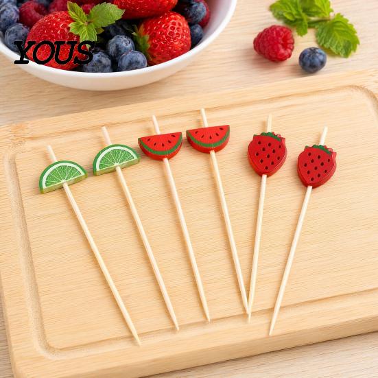 Fresh Fruit Cartoon Picks 100PCS Disposable Tags, with Decor Cocktail Garnish Sticks Picks, Durable Bamboo Skewers, for Fruits Barbecue