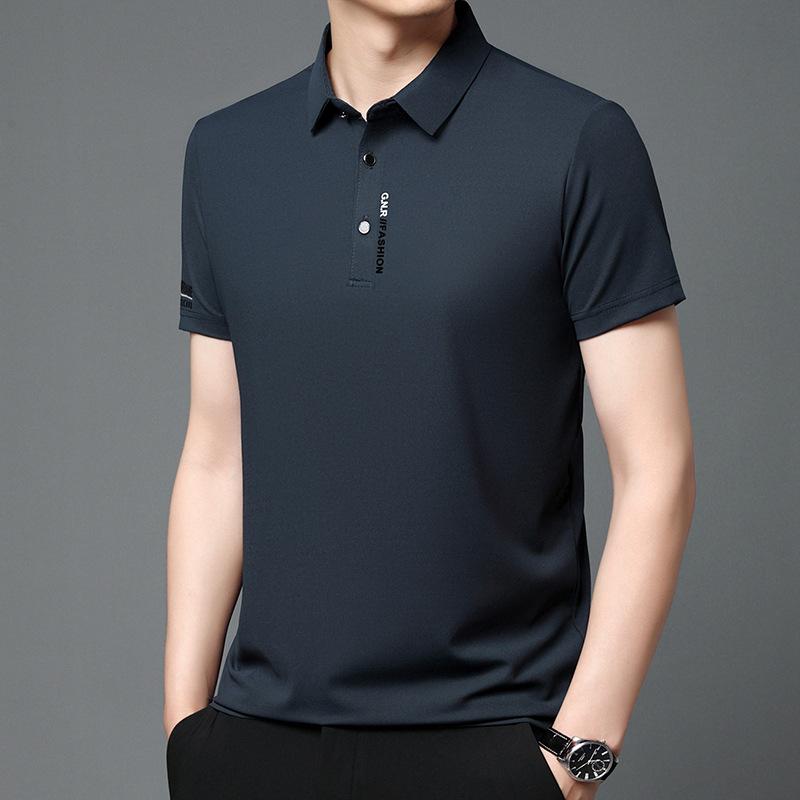Waffle Men'S Short Sleeve T-Shirt Lapel Polo Shirt Thin Solid Color Casual Business Half Sleeve Polo