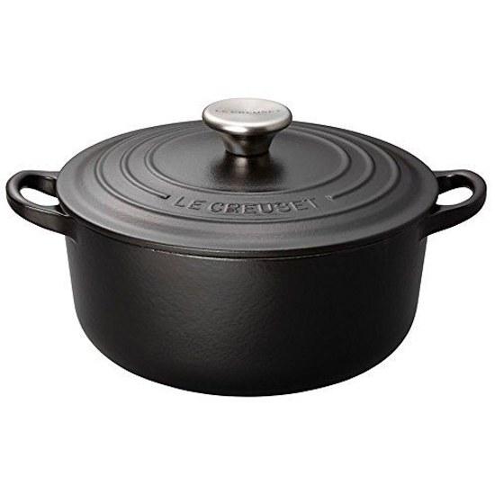 Le Creuset Cast Iron Enameled Pot Cocotte Ronde 20 Cm Matte Black Gas IH Oven Compatible