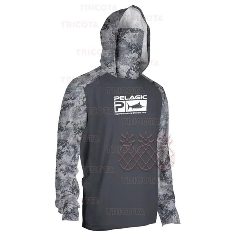 Mens Long Sleeve UPF Sun Protection Fishing Hoodie Shirt With Face Cover Lightweight Breathable Performance Tee Outdoor Sports