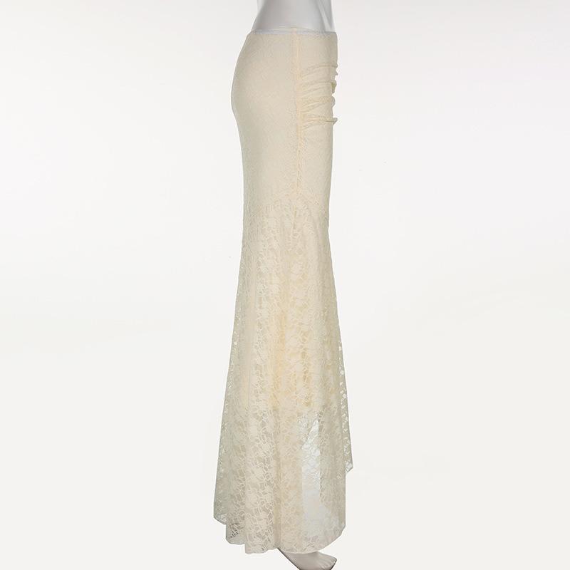 Women's Early Autumn New Spicy Girl Style Design Sense Detachable Two Wear Solid Colour Package Hip Fishtail Lace Half-body Skirt