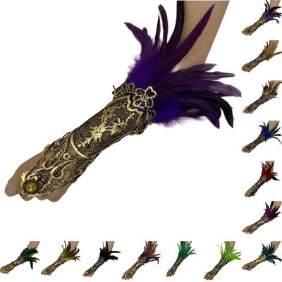Bracelet Plume Gant Plume Gothique Dentelle Dorée Creuse Manchette Dentelle