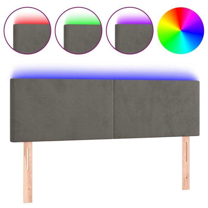 VidaXL Tête de Lit à LED Meuble de Chambre à Coucher Accessoire de Lit Double Tête de Cadre de Lit Intérieur Gris Foncé 3121381