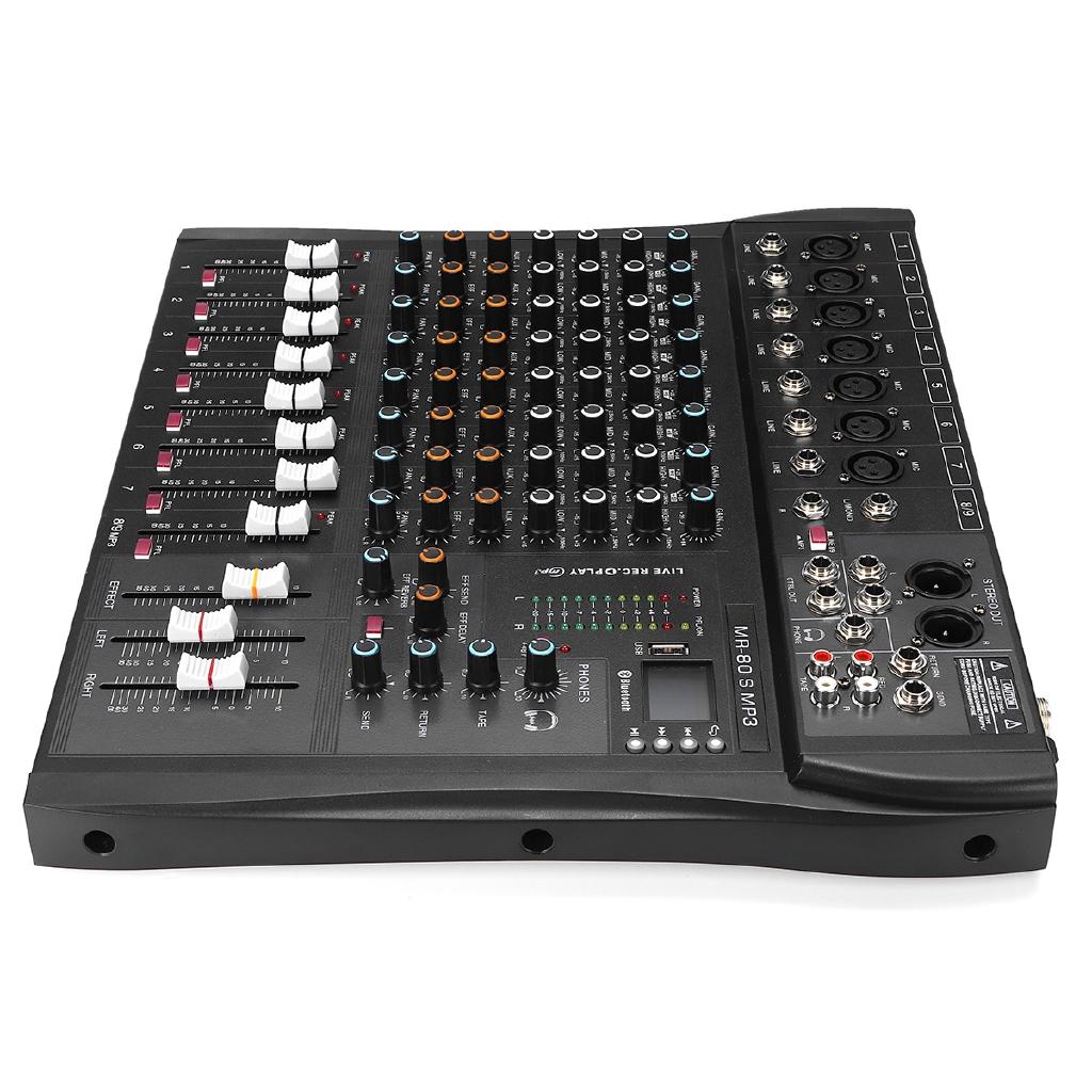 9 Channel Professional Console Studio Audio Mixer USB Bluetooth DJ Sound Mixing for Family KTV Meeting Campus Speech