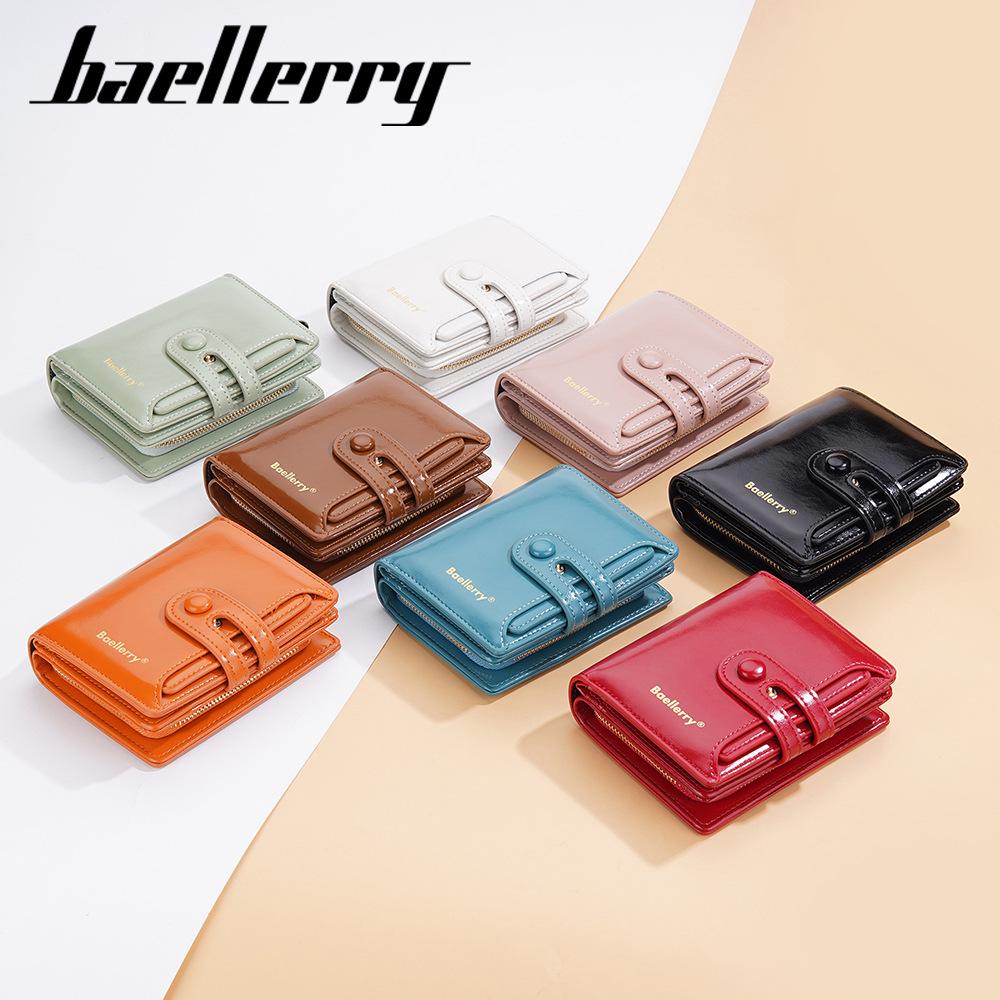 Baellerry Damen Glänzende Ölwachs Leder Geldbörse - Kurz, Mehrere Kartenfächer, Reißverschluss-Münzfach