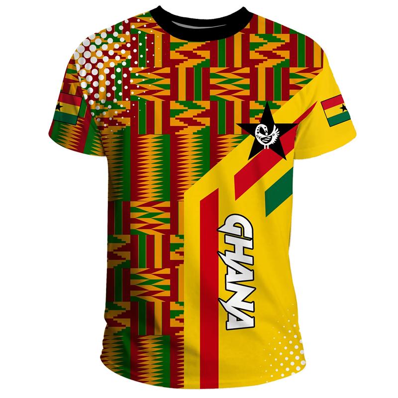 African Ghana T-shirt Fashion 3D Printed Coat Of Arms T Shirts For Men Casual Round Neck Tees Summer Sports Tops Short Sleeves