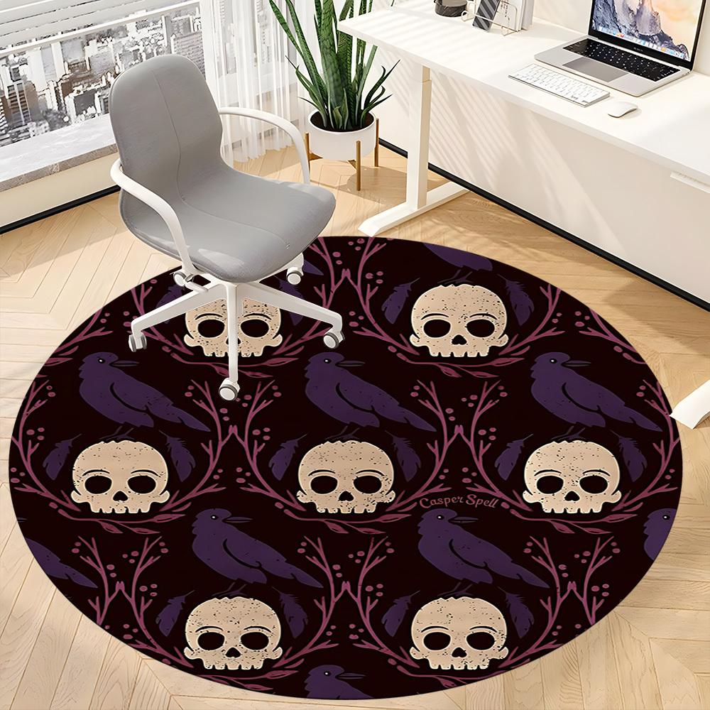 1pc Skulls Ravens Office Round Area Rug, Indoor Mat Suitable For Office, Under Office Chairs Bedroom Living Room Home Decor, Room Deco169