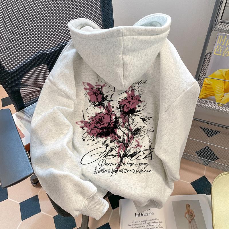 Свитшот с капюшоном 2025 новый мужской тренд высококачественный парный американский флис утепленный осень и зима хай-стрит женский M