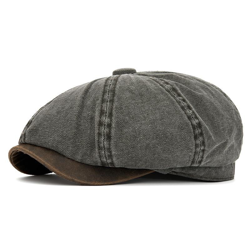 British Contrast Newsboy Hat Men's Spring Summer Denim Octagonal Cap Retro Painter Beret