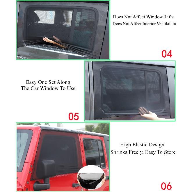 Side Window Sunshade Mesh Shade Cover Nylon Net for Jeep Wrangler TJ JK JKU JL JLU Gladiator JT BJ40 1997-2022 Car