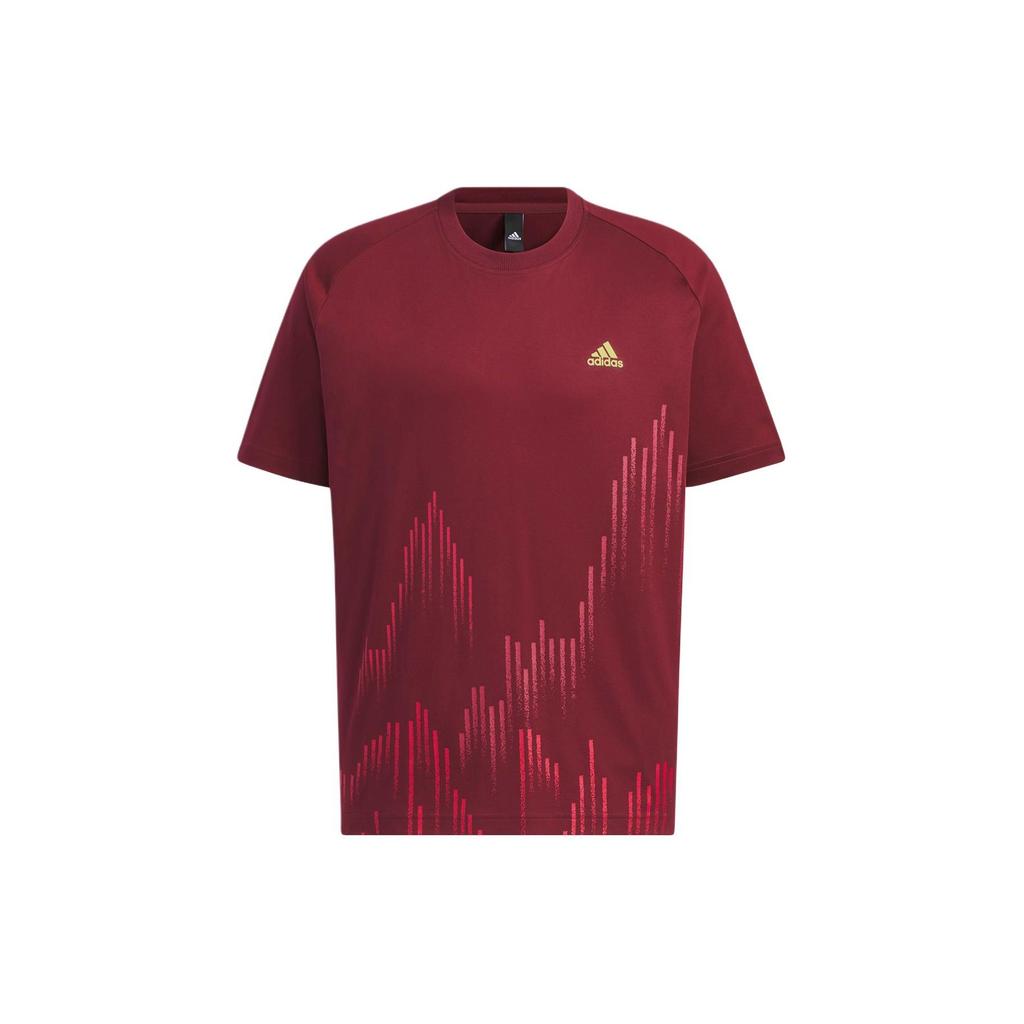 Adidas Logo Letter Print Pattern Round Neck Sports Short Sleeve Breathable T-Shirt Men T-Shirts Burgundy JF0783