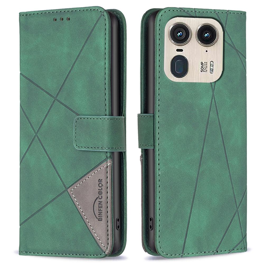 

BINFEN COLOR For Motorola Edge 50 Ultra 5G/Moto X50 Ultra 5G Phone Cases Wallet Stand Geometry Imprinted Leather Cover Green