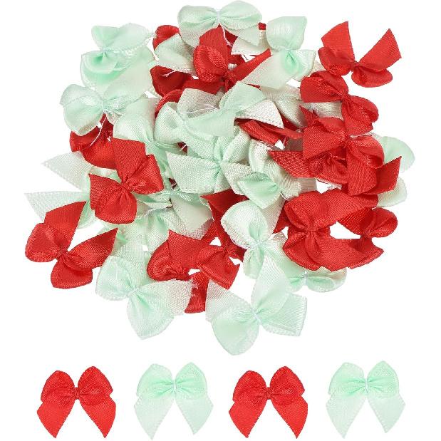 MECCANIXITY 50Pcs Mini Ribbon Bow 1" Mini Fabric Satin Ribbon Flower Bows for Craft DIY Sewing Wedding Birthday Party Pink & Blue