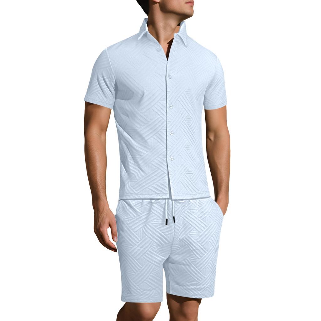Men's Summer -Color Shirt And Shorts Set