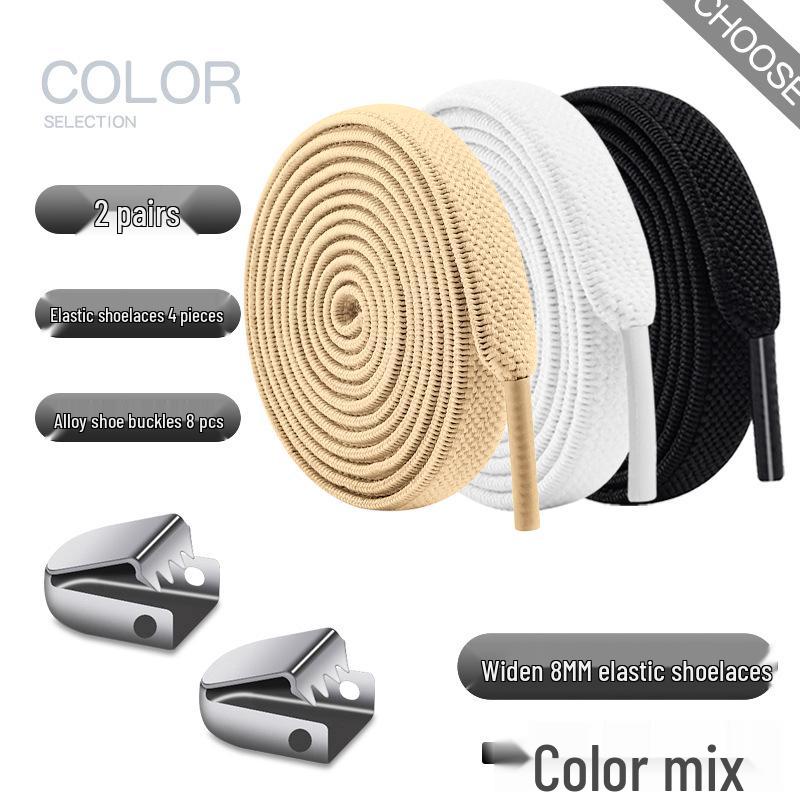 Elastic No-Tie Shoelace Buckle - White Flat for Men, Women, Kids