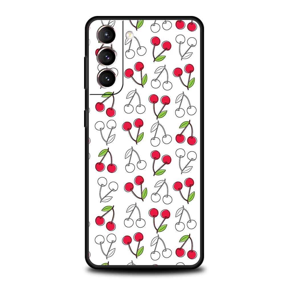 Cute Cherry Bow Phone Case For Samsung Galaxy S24 S23 S22 S20 Ultra S21 FE 5G S10 S9 Plus S10E S8 Soft Silicone Cover