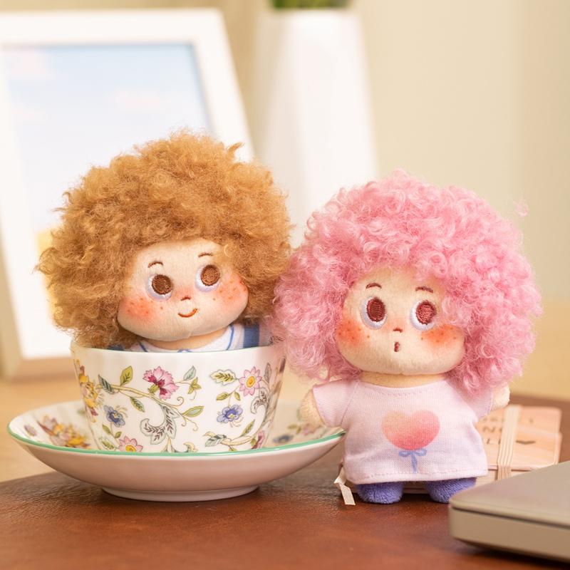 Cute Curly Hair Plush Doll Soft Stuffed Mini Girl Boy Doll With Afro Hairstyle Kawaii Bag Charm Keychain Accessory