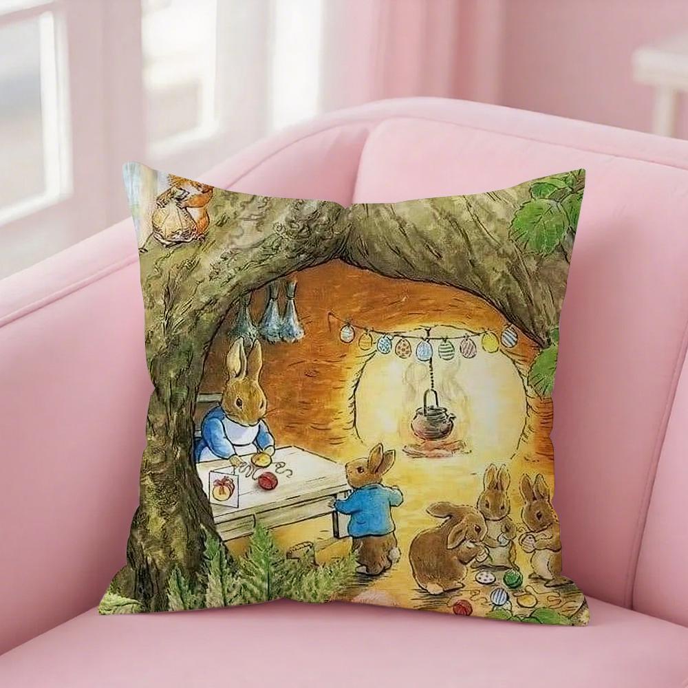 P-Peter R-Rabbit Pillow Case Square Double-Sided Printing Sofa Cushion Cover Bedroom Bedside Pillowcover