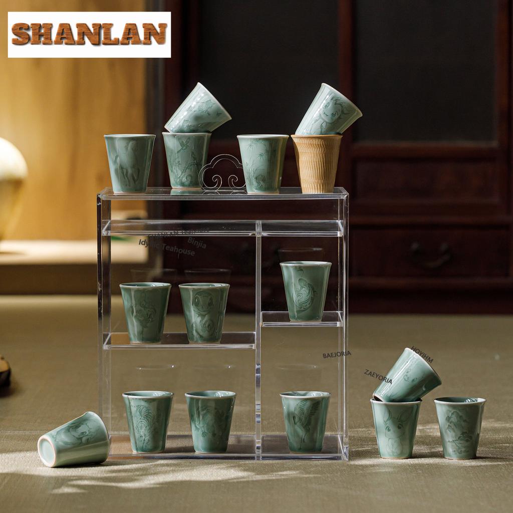 35ml Yue Kiln Celadon Shadow Teacup Handmade Tea Bowl Beautiful Tea Cup Tea-tasting Smelling Cup Jianzhan Master Cups Teaset