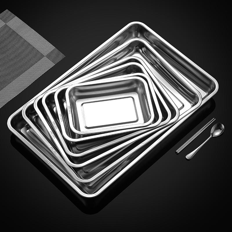 Edelstahl Barbecue Teeaufbewahrung Serviertabletts Rechteck Gedämpfter Reis Wurst Teller Grill Fleisch Restaurant Metallutensilien 1Stk.