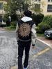 Men's High-End Scruffy Baseball Jacket with Sun Illuminati Eye Embroidery