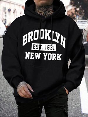 Men's Autumn and Winter Casual Fashion Trend Beooklyn Est 1631 New York Print Hoodie
