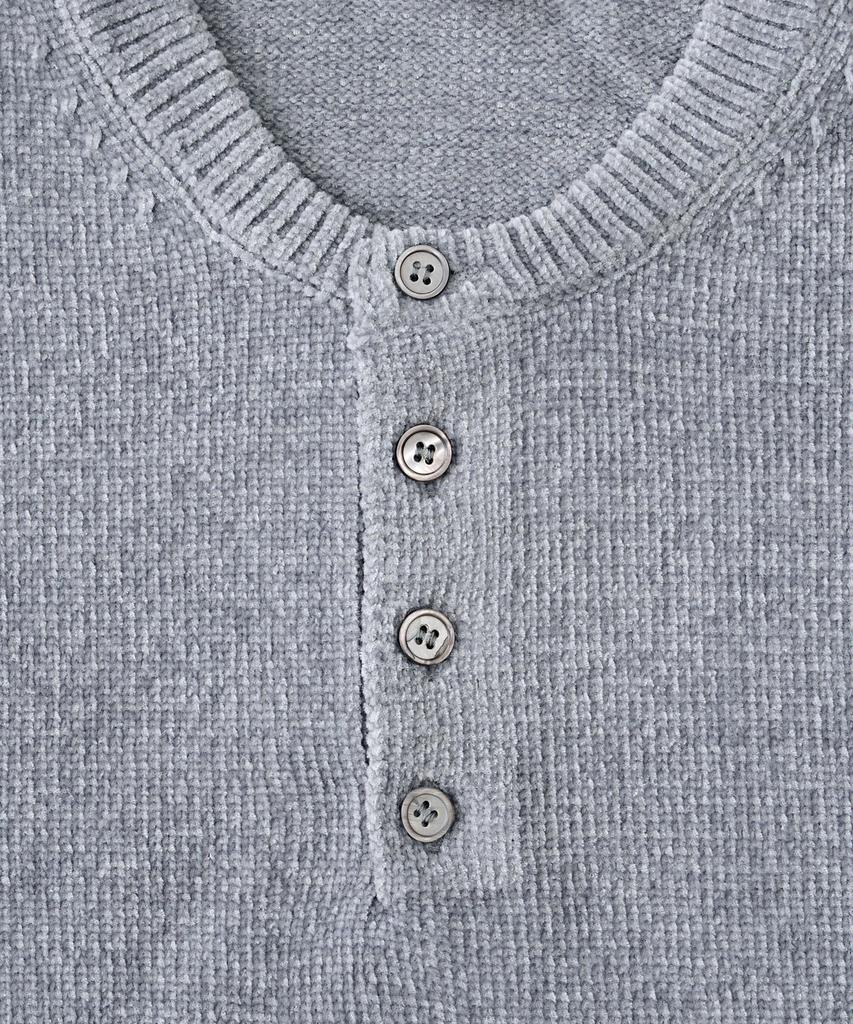 ANALOG MOOD Velour Refined Henley Neck Round Knit (Gray)