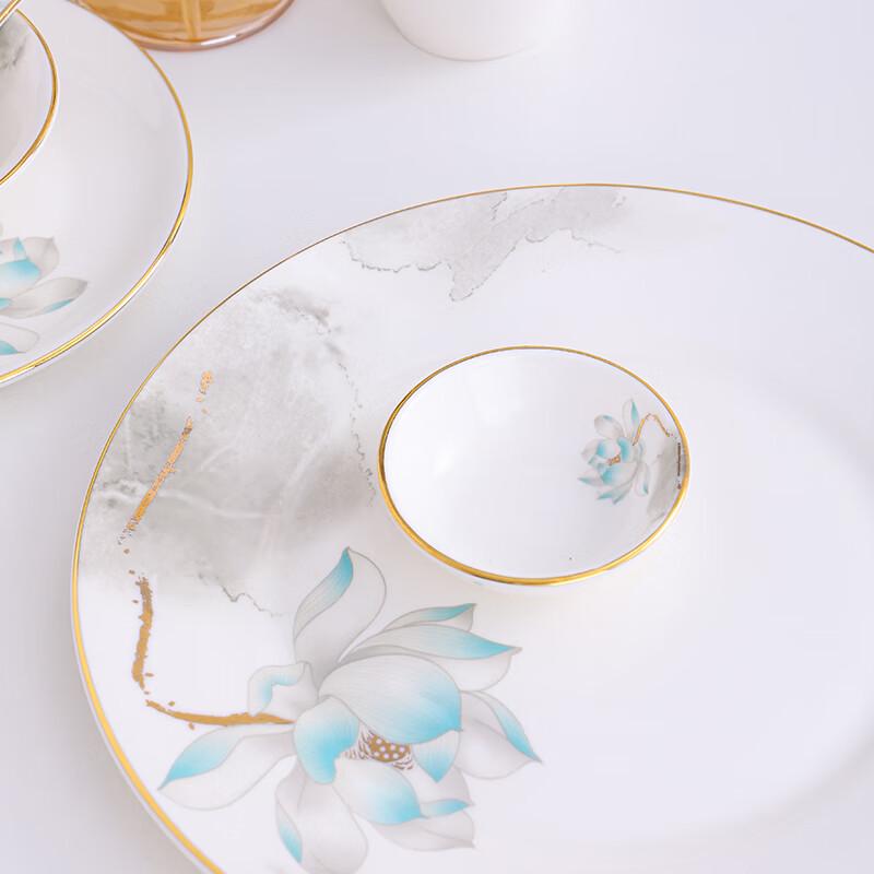 Ru Han Chinese Ceramic Lotus Dinnerware Set