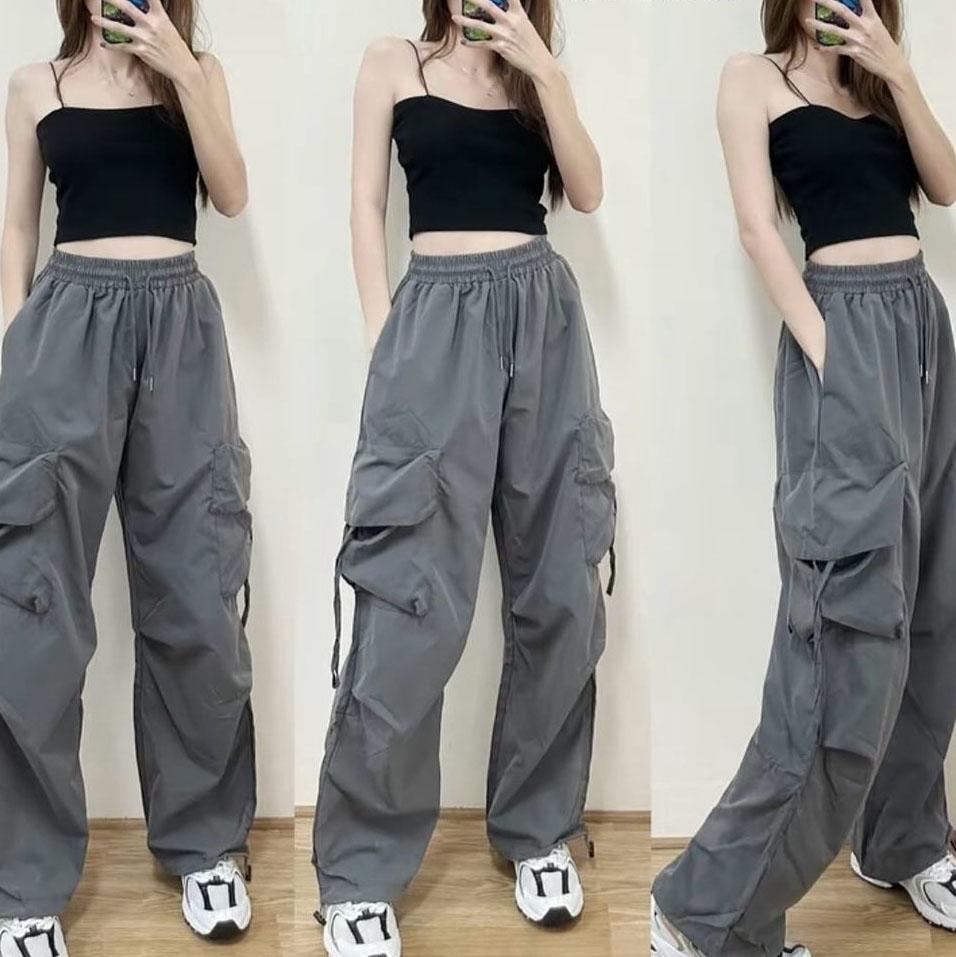Solid Color Women's Spring Autumn Plus Size Dopamine Loose Wide Leg Elastic Waist Pants Thin Breathable Work Pants