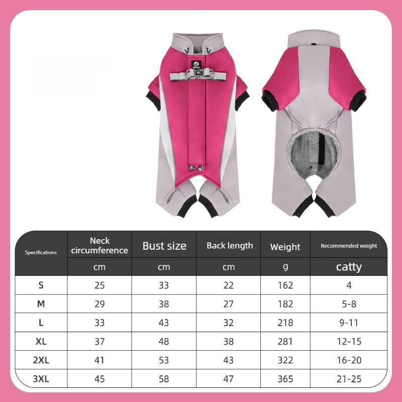 Winter Pet Clothes Dog Four-legged Cotton Clothes Reflective Belt Traction Cold-proof Dog Cotton Clothes Warm Outdoor Dog Coats S  2kg розовый
