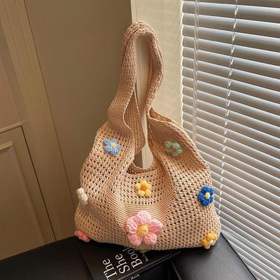 Crochet Mesh Beach Toted Bag,Bohemian Vacation Handbags Aesthetic Knit Shoulder Bag for Women Travel Bag