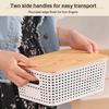 3Pcs Desktop Storage Box with Wood Lid Plastic Storage Containers Handle Storage Baskets for Shelves Drawers Closet Playroom