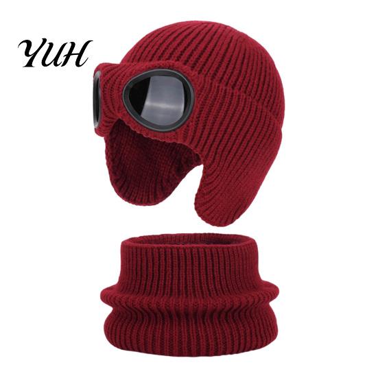Comfortable Skin Friendly Winter Cap 1 Set Knit Hat Neck Warmer for Kids, Earflap with Goggles, Kids Gift School Travel Fleece Lined Aviator Cap, Warm
