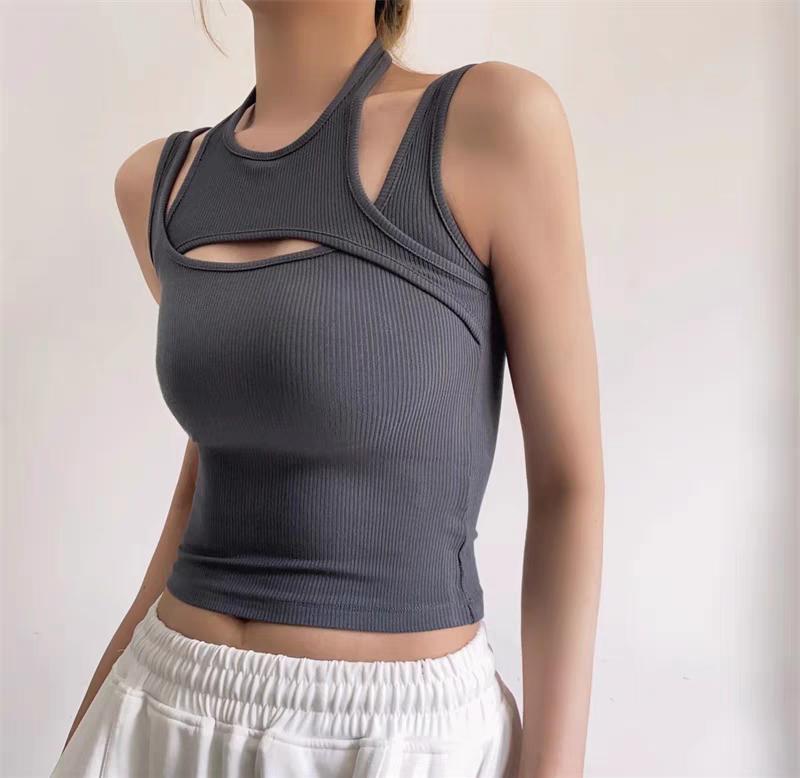 Asymmetrical Crop Top Y2k E-girl Hollow Out Knitted Corset Top Sleeveless O Neck Mini Vest Basic Casual Sporty  Summer