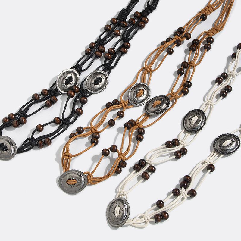 Bohemian Ethnic Style Waist Rope With Wooden Beads Handcrafted For Relaxed Summer Wear