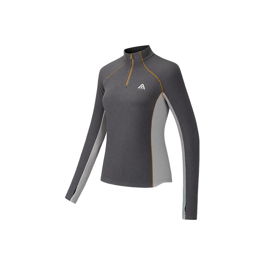 ANTA Women s Half-Zip Stand Collar Long Sleeve Fitness Top Grey 962546402-2 XS