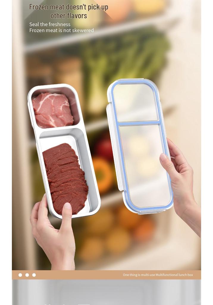 304 Stainless Steel Bento Box with Compartmented Sealing, Fat-Reducing Design, and Flavor-Protecting Features for Refrigerator/Freezer Use.