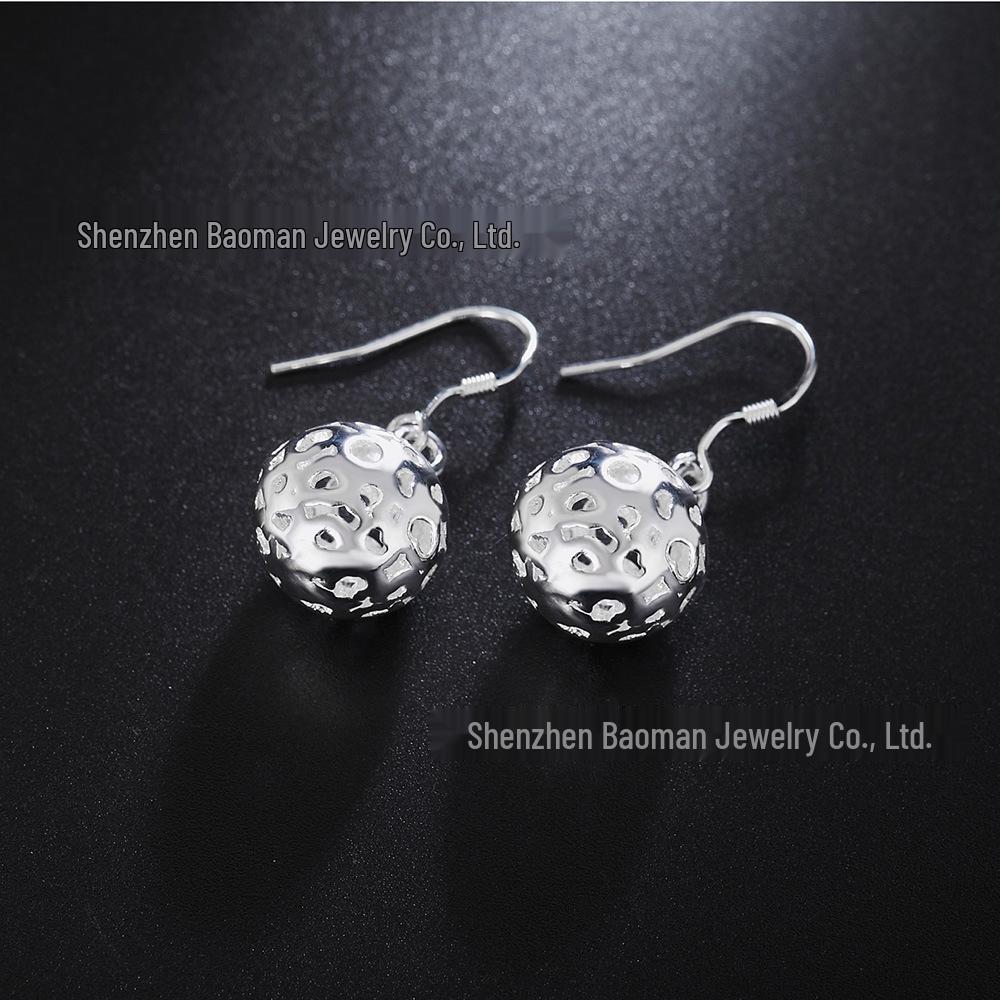 925 Sterling Silver Hollow Round Ball Dangle Earrings - Fashionable, Simple, Versatile Women's Jewelry