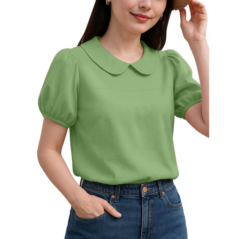 ZANZEA Women Casual Doll Collar Solid Color Short Sleeve Blouse