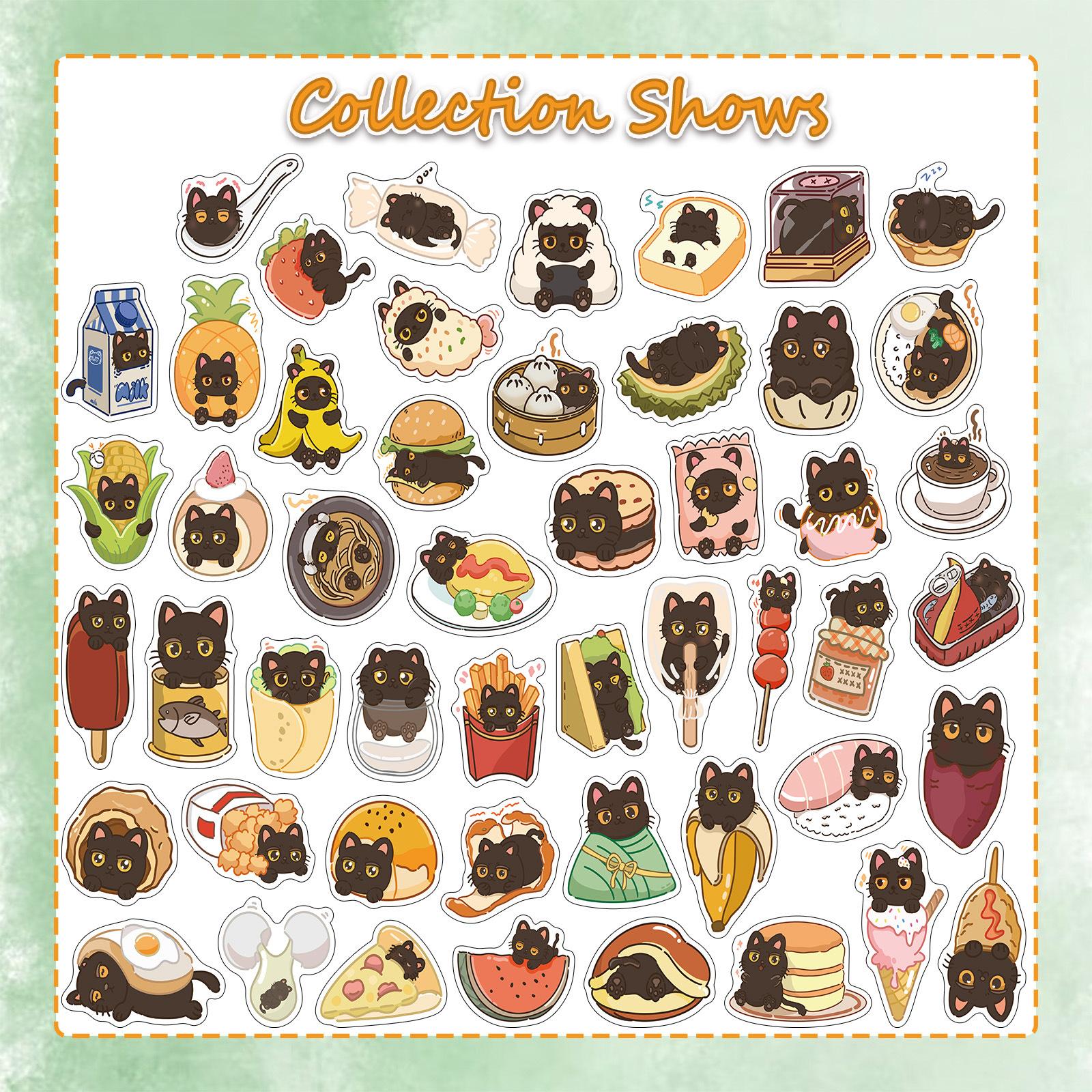 

50 шт. Милі їжа Чорний кіт Щоденник Мультфільм Графіті Наклейки Телефон Гітара Ноутбук Зошит Валіза Чашка Водонепроникна Наклейка Дитячі Іграшки