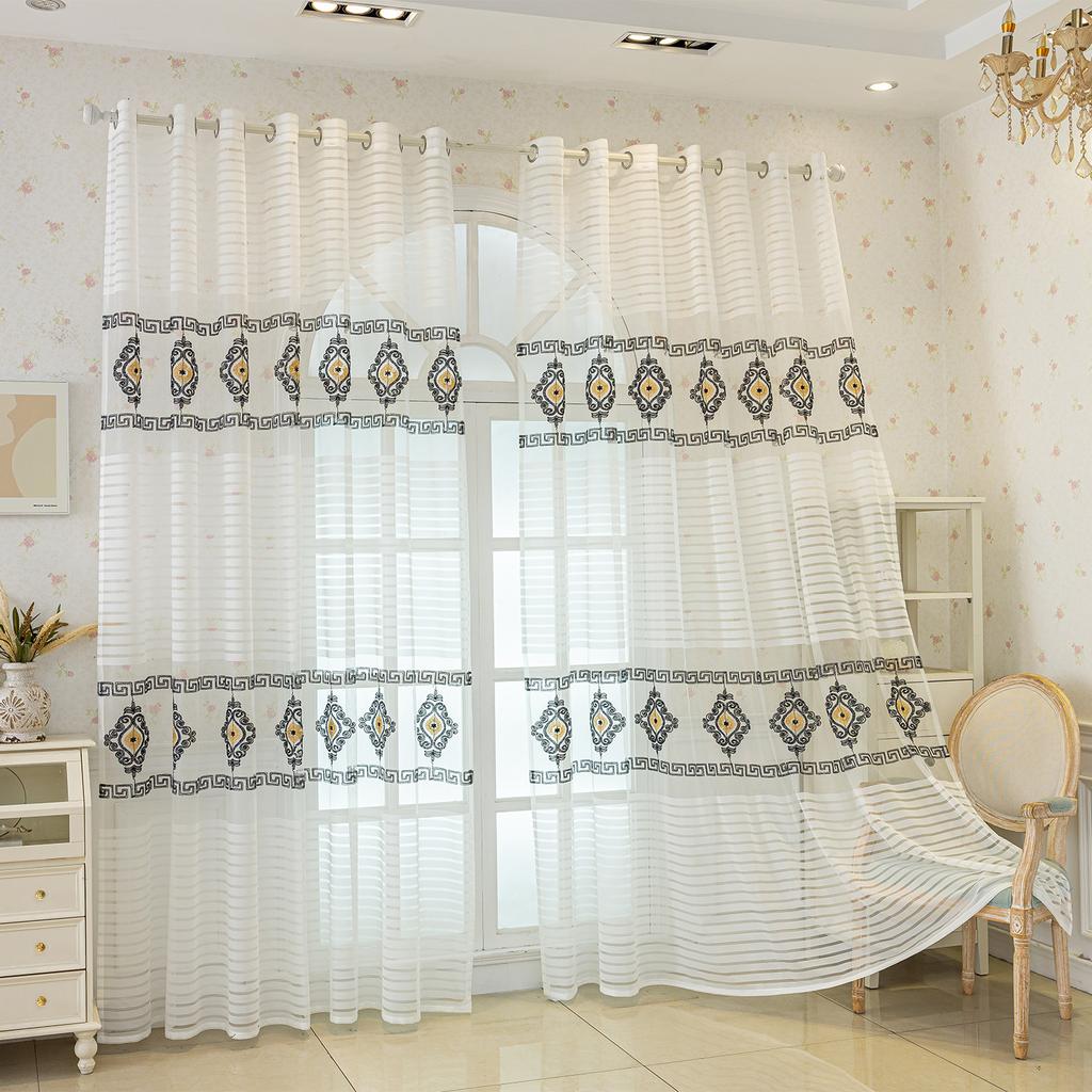 Floral Jacquard Gauze Curtains | Semi-Sheer Light Filtering for Bedroom Living Room Balcony, All-Season Elegant Home Decor